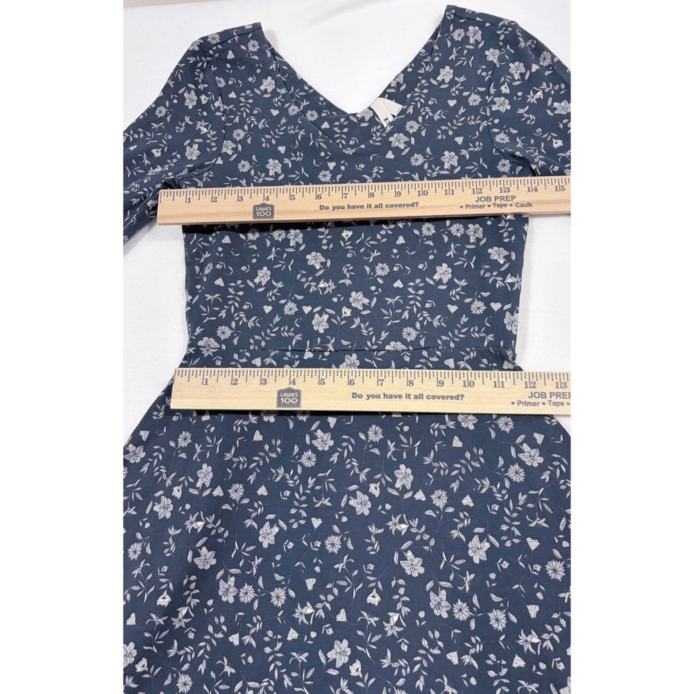Pact Organic Cotton Midi Dress Floral Size XS 3/4 Sleeve Blue Stretch Granola - Picture 5 of 9